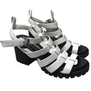 Dirty Laundry White Crocodile‎ Embossed Gladiator Chunky Platform Block Heel